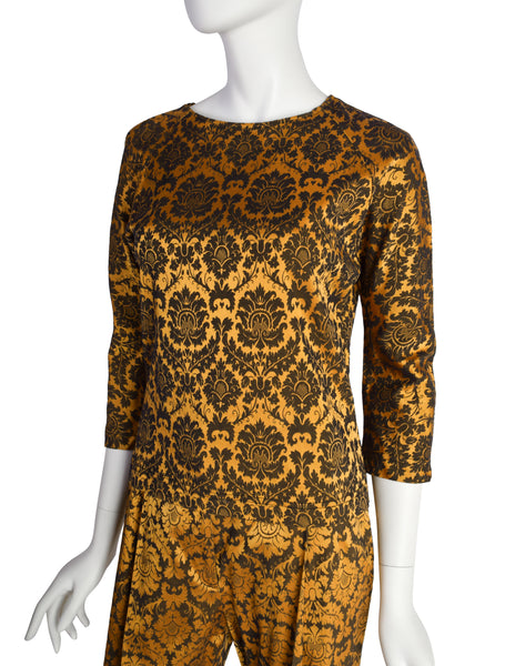 Alexander McQueen Vintage SS 1997 'La Poupee' Orange and Black Damask Top and Pant Ensemble