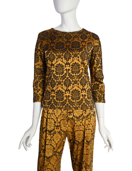 Alexander McQueen Vintage SS 1997 'La Poupee' Orange and Black Damask Top and Pant Ensemble