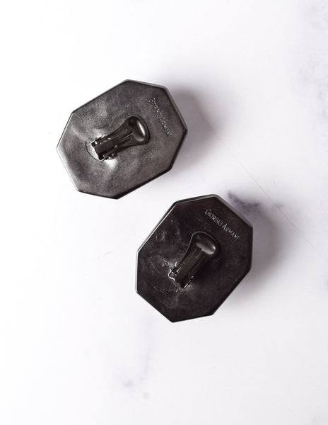 Giorgio Armani Vintage Oversized Black Faceted 'Gem' and Gunmetal Earrings
