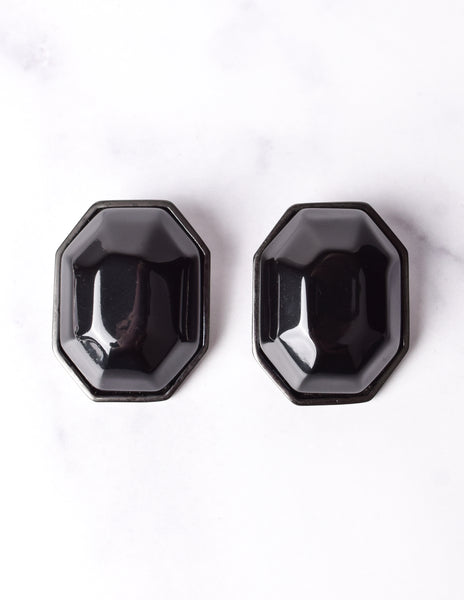 Giorgio Armani Vintage Oversized Black Faceted 'Gem' and Gunmetal Earrings