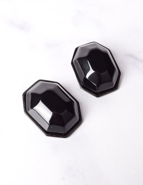 Giorgio Armani Vintage Oversized Black Faceted 'Gem' and Gunmetal Earrings
