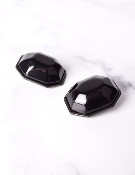 Giorgio Armani Vintage Oversized Black Faceted 'Gem' and Gunmetal Earrings