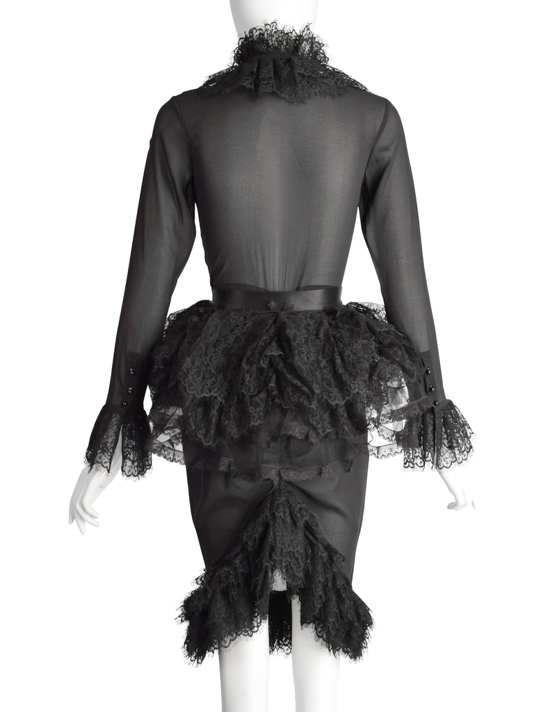 Agent Provocateur Black Sheer Silk and Lace Dress with Bustle Amarcord Vintage Fashion Agent Provocateur Black Sheer Silk and Lace Dress with Bustle Amarcord Vintage Fashion