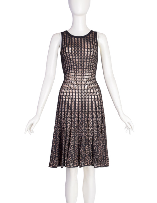 alaia mesh dress Azzedine Alaia SS 2011 Black Knit Beige Mesh Jacquard Dress – Amarcord  Vintage Fashion