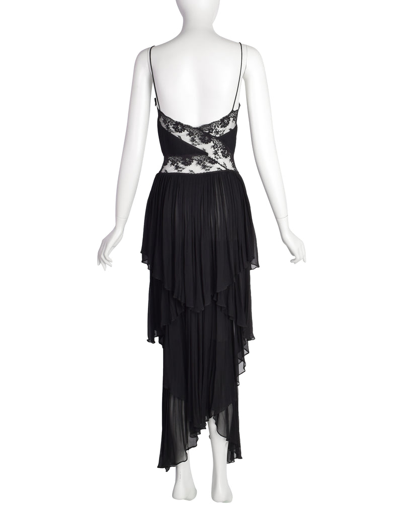 Alberta Ferretti Vintage AW 1993 Phenomenal Pleated Tiered Black Silk Amarcord Vintage Fashion Alberta Ferretti Vintage AW 1993 Phenomenal Pleated Tiered Black Silk Amarcord Vintage Fashion