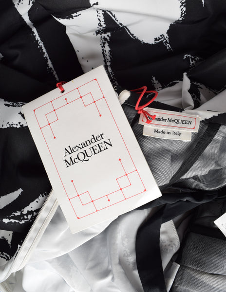 Alexander McQueen by Sarah Burton PF 2022 Black White Graffiti Print Corset Full Skirt Dress