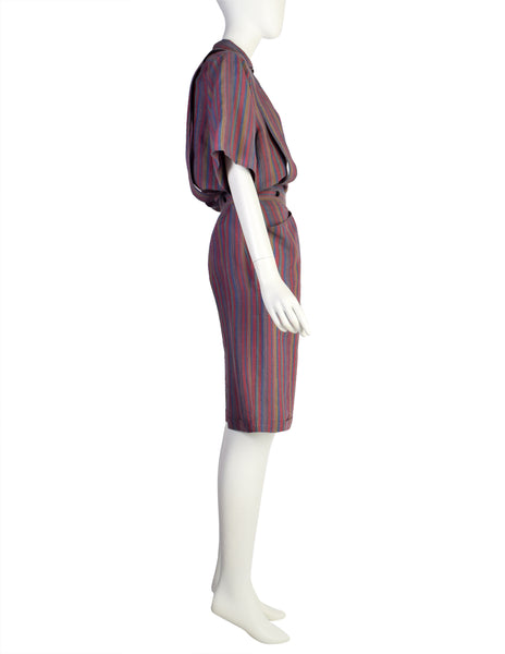 Anne-Marie Beretta Vintage SS 1981 Muted Striped Linen Top and Shorts Ensemble