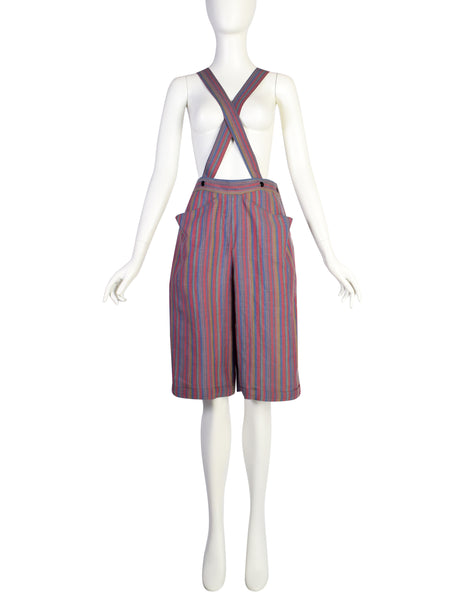 Anne-Marie Beretta Vintage SS 1981 Muted Striped Linen Top and Shorts Ensemble