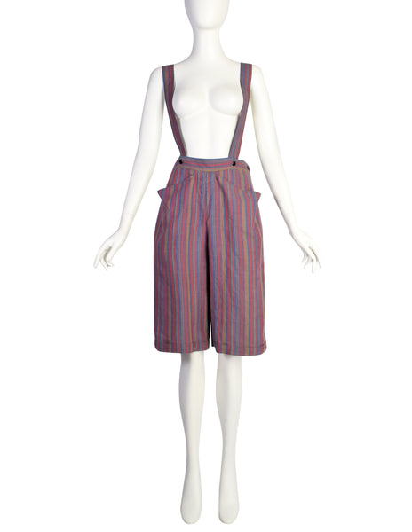 Anne-Marie Beretta Vintage SS 1981 Muted Striped Linen Top and Shorts Ensemble