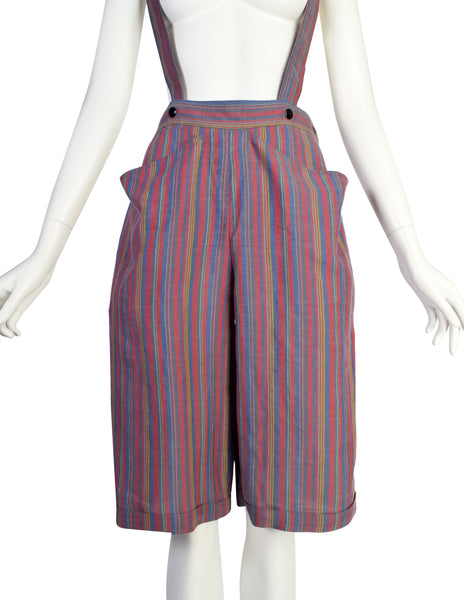 Anne-Marie Beretta Vintage SS 1981 Muted Striped Linen Top and Shorts Ensemble