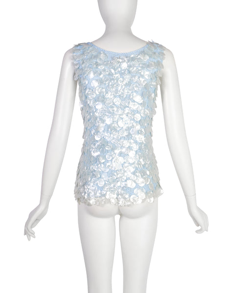 Anne Rubin Vintage 1960s Icy Blue Pearly Paillette Knit Top