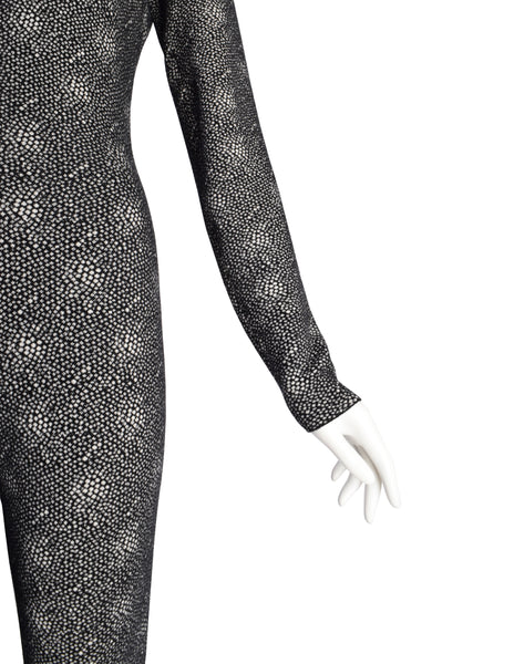 Azzedine Alaia Vintage Black White Spotted Stretch Knit Wool Full Catsuit Jumpsuit