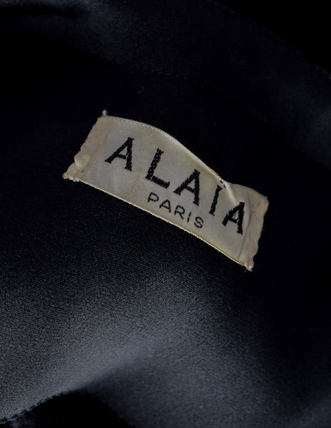 Azzedine Alaia Vintage 1980s Black Wool Grommet Trimmed Dress