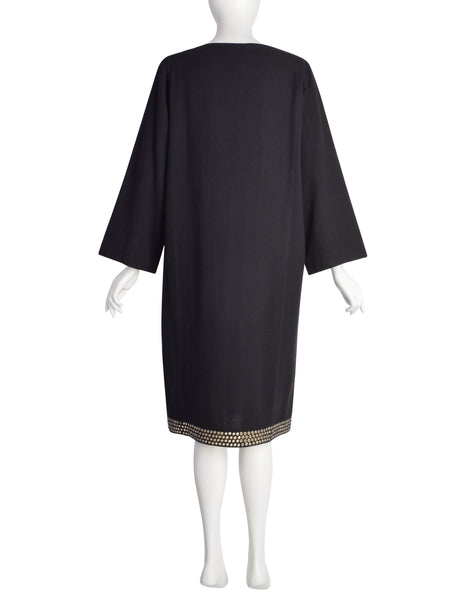 Azzedine Alaia Vintage 1980s Black Wool Grommet Trimmed Dress