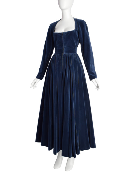 Azzedine Alaia Vintage AW 1988 Rare Deep Sapphire Blue Velvet Full Skirt Dress