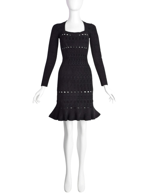 Azzedine Alaia AW 2009 Black Chenille Jacquard Ruffle Bodycon Dress Amarcord Vintage Fashion Azzedine Alaia AW 2009 Black Chenille Jacquard Ruffle Bodycon Dress Amarcord Vintage Fashion