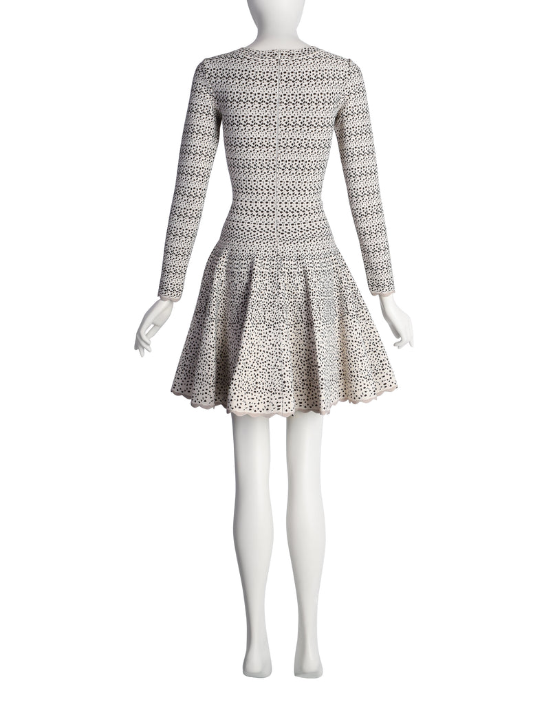 Azzedine Alaia AW 2009 White Brown Black Spotted Skater Dress Amarcord Vintage Fashion
