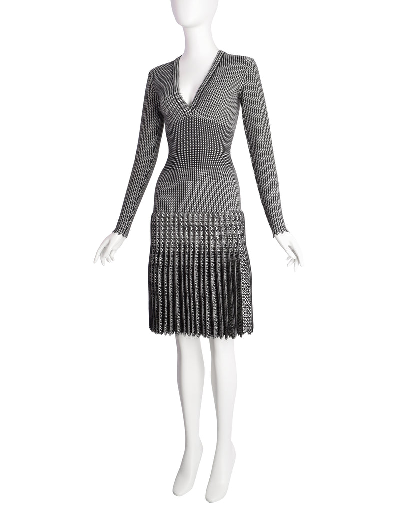 Azzedine Alaia AW 2011 Black White Patterned Wool Pleated Skirt Dress – Amarcord Vintage Fashion