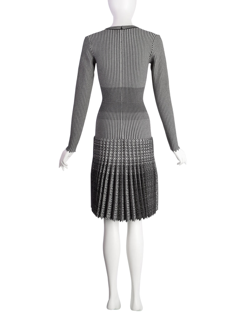 Azzedine Alaia AW 2011 Black White Patterned Wool Pleated Skirt Dress Amarcord Vintage Fashion Azzedine Alaia AW 2011 Black White Patterned Wool Pleated Skirt Dress Amarcord Vintage Fashion