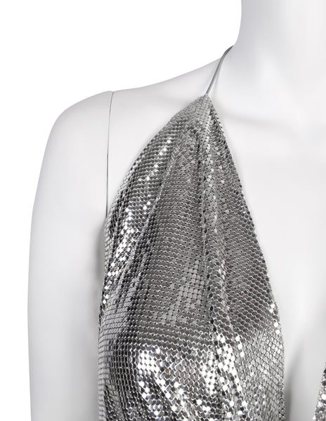 Ferrara Vintage Silver Metal Mesh Draping Halter Top
