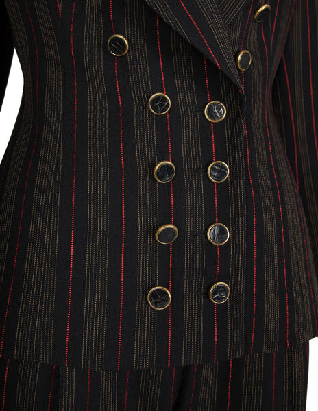 Christian Dior by Gianfranco Ferre Vintage AW 1994 Black Red Striped Jacket and Pant Suit