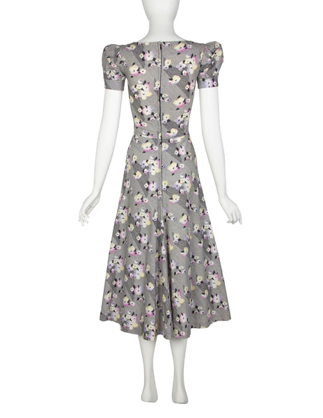 BIBA Vintage 1970s Black White Pastel Floral Cotton Dress
