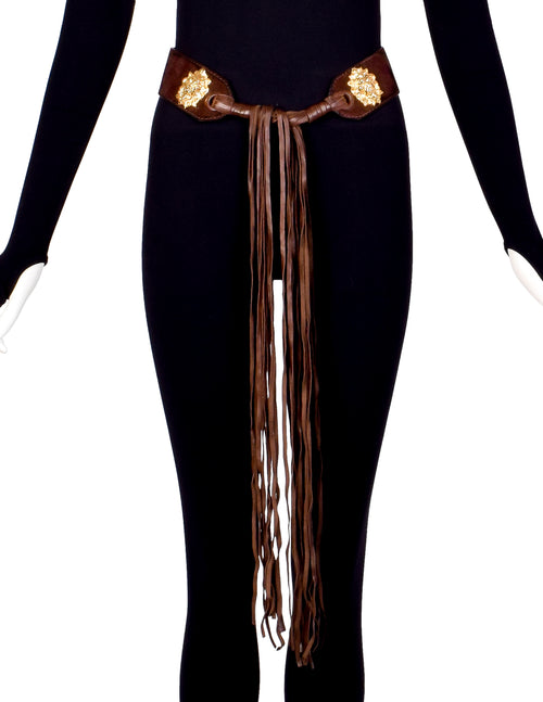 Bottega Veneta Vintage Brown Suede and Leather Lion's Head Wrap