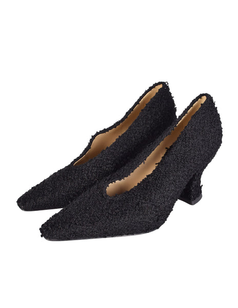 Bottega Veneta Black Boucle Textured Almond Toe Heels