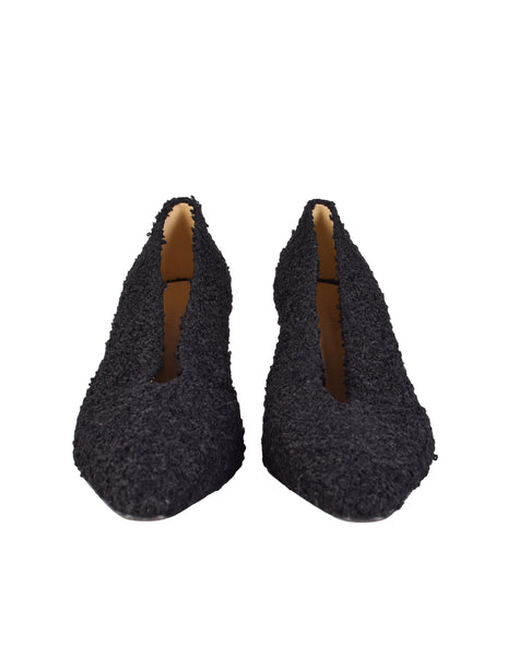 Bottega Veneta Black Boucle Textured Almond Toe Heels