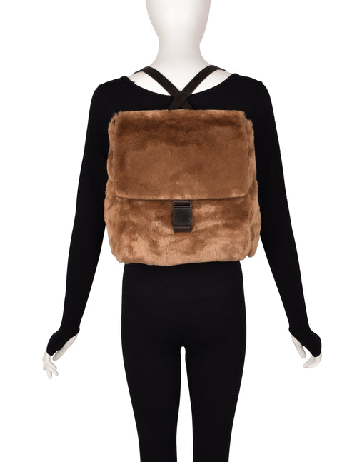 chocolate brown faux leather backpack Woman Lady Anne Prime Ankobags up pocket Bottega Veneta Vintage 1990s Dark