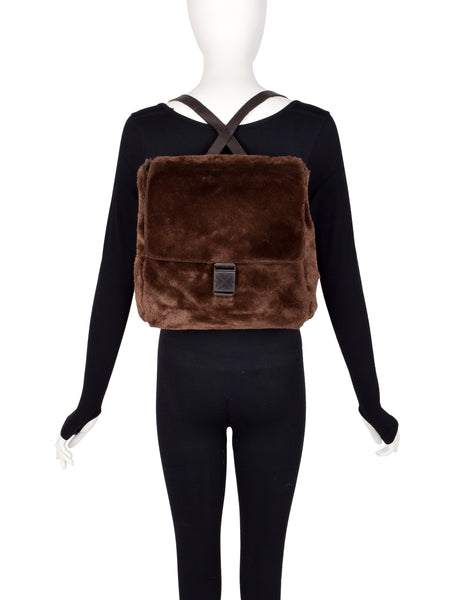 Bottega Veneta Vintage 1990s Brown Faux Fur Leather Backpack