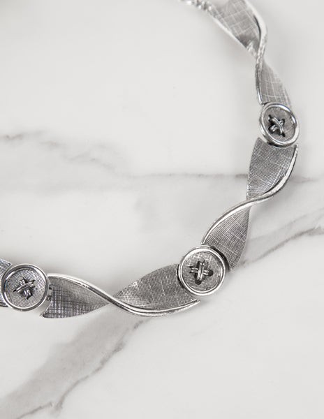 Marcel Boucher Vintage 1960s Silver Tone Button Motif Necklace and Earring Set