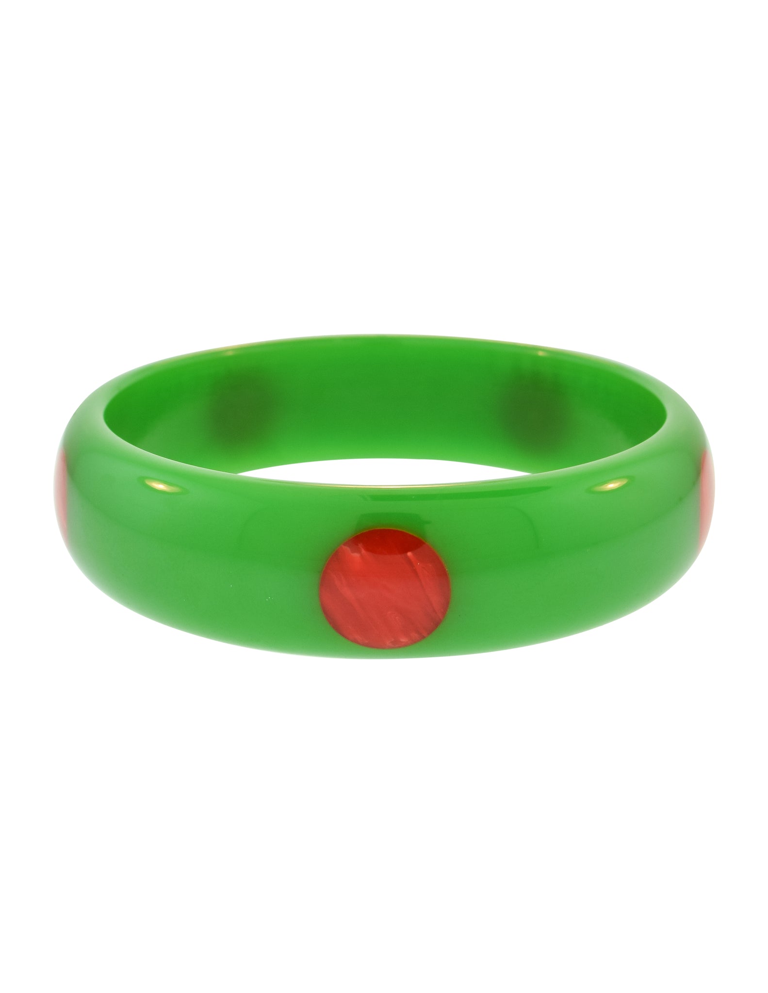 Bruce Pantti Vintage Green and Red Dot Bakelite Bracelet