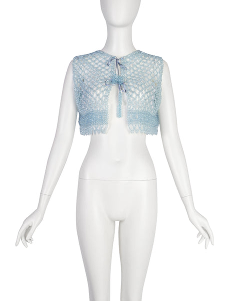 Vintage 1960s Extraordinary Icy Blue Beaded Cropped Vest