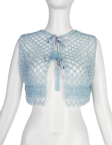 Vintage 1960s Extraordinary Icy Blue Beaded Cropped Vest