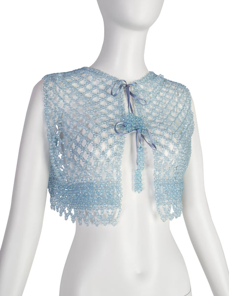 Vintage 1960s Extraordinary Icy Blue Beaded Cropped Vest
