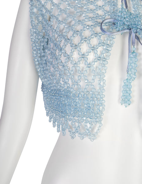 Vintage 1960s Extraordinary Icy Blue Beaded Cropped Vest