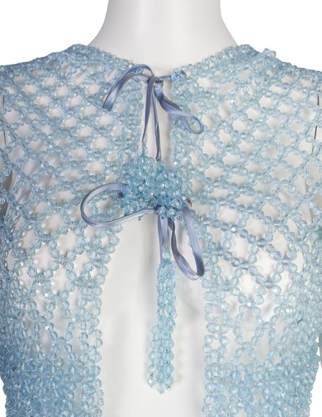 Vintage 1960s Extraordinary Icy Blue Beaded Cropped Vest