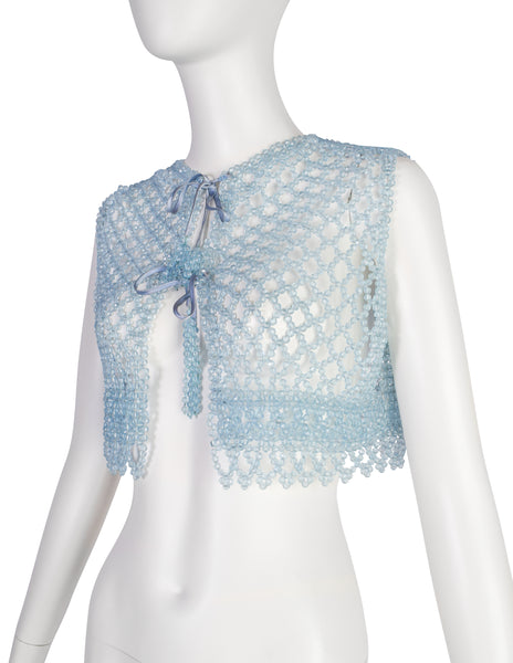 Vintage 1960s Extraordinary Icy Blue Beaded Cropped Vest