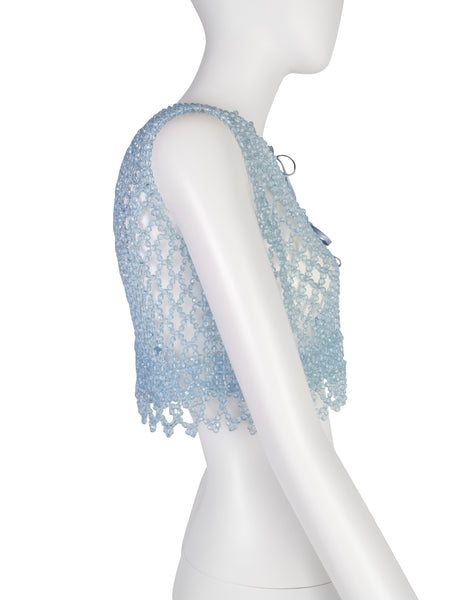 Vintage 1960s Extraordinary Icy Blue Beaded Cropped Vest
