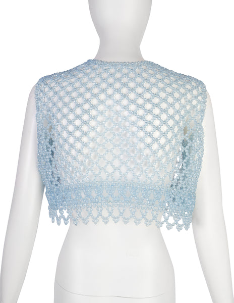 Vintage 1960s Extraordinary Icy Blue Beaded Cropped Vest