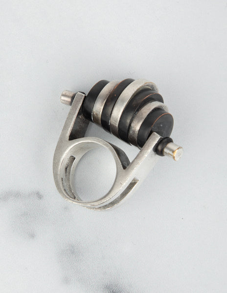 Balenciaga by Nicolas Ghesquière Vintage Black and Silver Axis Roller Statement Ring