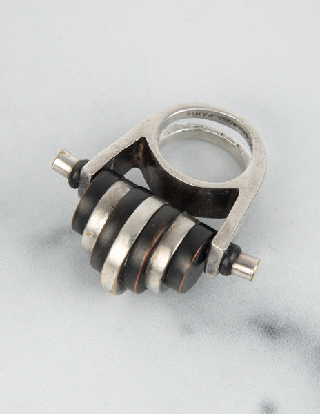 Balenciaga by Nicolas Ghesquière Vintage Black and Silver Axis Roller Statement Ring
