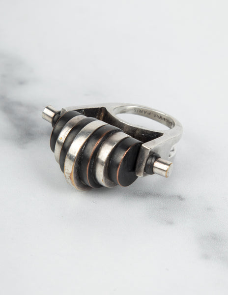 Balenciaga by Nicolas Ghesquière Vintage Black and Silver Axis Roller Statement Ring