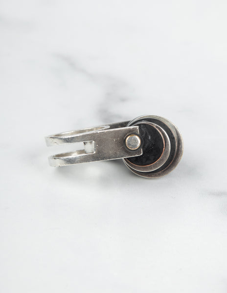 Balenciaga by Nicolas Ghesquière Vintage Black and Silver Axis Roller Statement Ring