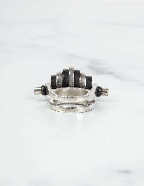 Balenciaga by Nicolas Ghesquière Vintage Black and Silver Axis Roller Statement Ring