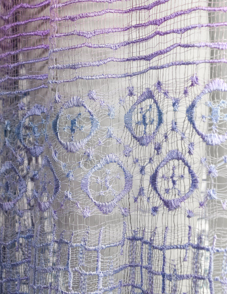 Berit Steffin Vintage 1990s Stunning Pastel Purple Blue Ombre Embroidered Net Maxi Dress