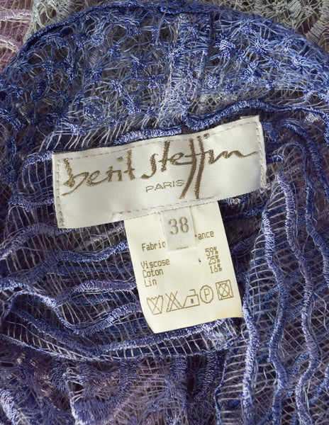 Berit Steffin Vintage 1990s Stunning Pastel Purple Blue Ombre Embroidered Net Maxi Dress