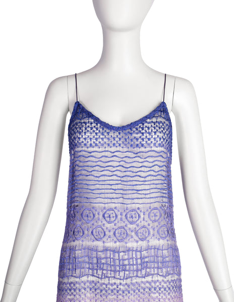Berit Steffin Vintage 1990s Stunning Pastel Purple Blue Ombre Embroidered Net Maxi Dress