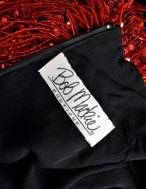 Bob Mackie Vintage SS1989 Runway Black Orange Red Sequin Beaded Fringe Amarcord Vintage Fashion